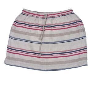 Anthropologie Hinge Mini Skirt Striped Size M 100%Linen drawstring